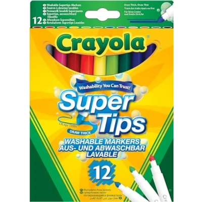 Abbildung von CRAYOLA Super Tips, Medium Point Washable Marker, 12er Pack, für Schule und Freizeit, sortierte Farben, ab 3 Jahren, 7509