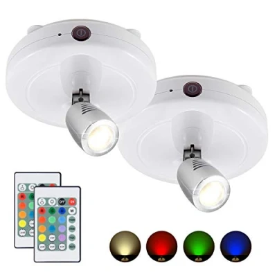 Abbildung von HONWELL Spot Lampe LED Wireless Deckenstrahler mit Fernbedienung, Wandleuchte Batteriebetrieben Dartscheibe Beleuchtung Timer Deckenspot Drehbar Licht Kopf für Spiegelanstrich Dartscheibe, 2 Stück