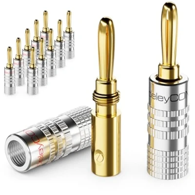 Abbildung von deleyCON 12 Stück Bananenstecker als Set Vergoldet Schraubbar für Lautsprecherkabel 0,75 mm 4,5 &amp; z.B. HiFi Receiver Silber