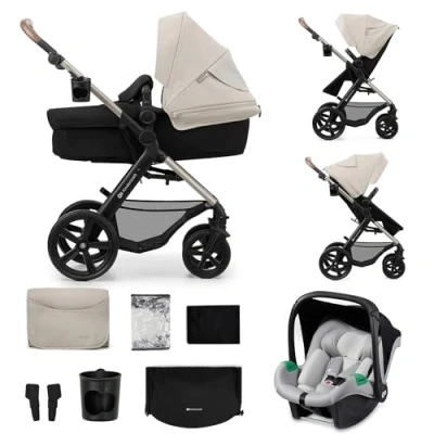 Abbildung von Kinderkraft MOOV2 Kinderwagen 3 in 1 Kinderwagenset bis 26 kg mit Kindersitz I SIZE 40 75 cm, Buggy Funktion, Liegeposition verstellbar, Große ausziehbare Verdeck, Eva Schaum Räder, Grau