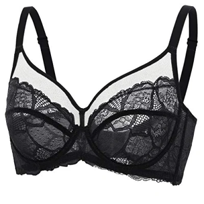 Abbildung von DOBREVA Damen Spitzen Minimizer BH mit Bügel Große Brüste Sexy Vollschalen Ungefüttert Schwarz 80D