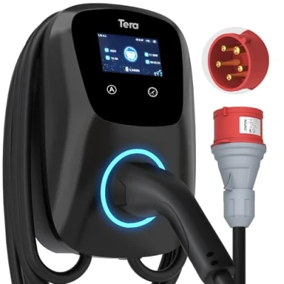 Abbildung von Tera Smart EV Ladegerät Typ 2 Wallbox mit APP 11kW 16A 400V CE&amp;TÜV Wlan &amp; Bluetooth 7m Ladekabel Ladegerätehalter Heim CEE 3 Phasen Stecker für EVs PHEV W01 Schwarz