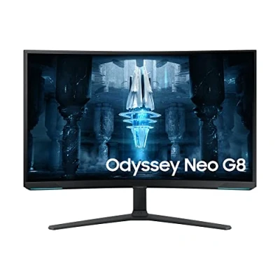 Abbildung von Samsung Odyssey Neo G8 Gaming Monitor S32BG850NP, 32 Zoll, VA Panel, 4K UHD Auflösung, AMD FreeSync Premium Pro, 1 ms Reaktionszeit, Bildwiederholrate 240 Hz, Front, Schwarz, Rückseite, Weiß