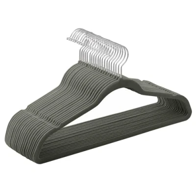 Abbildung von SONGMICS Kleiderbügel Samt, 20er Set, Bügel, Jackenbügel, 41,5 cm breit, Anzugbügel, dünn, gut belastbar, um 360 drehbarer Haken, für Mäntel, Hemden und Anzüge, grau CRF026G20