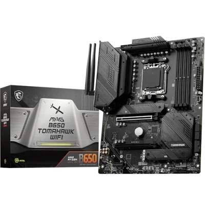Abbildung von MSI MPG B650 Tomahawk WiFi Mainboard, ATX Unterstützt AMD Ryzen 7000 Serie Prozessoren, AM5 14 Duet Rail 80A VRM, DDR5 Memory Boost 6400+MHz/OC, 2 x PCIe 4.0 x16, 3X M.2 Gen4, Wi Fi 6E
