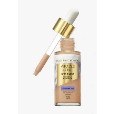 Abbildung von Max Factor Miracle Pure Skin Reset Foundation, 2 in 1 Serum und flüssige natürliche Deckkraft mit mattem Finish, Komplex, Fb. 40 60 Light