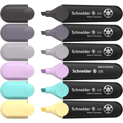Abbildung von Schneider Job 150 Textmarker Pastell mit Grautönen (aus recyceltem Kunststoff, ausgezeichnet Der blaue Engel) 6er Etui, sortiert, türkis, flieder, vanille, taupegrau, mauvegrau, schiefergrau