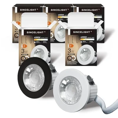 Abbildung von SINCELIGHT LED MINI Einbaustrahler, Kleines Downlight für 35 40mm Deckenloch, Schrank, Vitrine, MR11 Ersatz, Weißer/Schwarzer Ring Austauschbar, IP65 Wasserdicht, Neutralweiß 4000K, RA≈92, 5er Pack