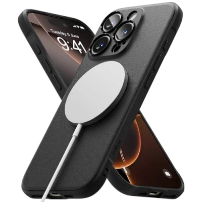 Abbildung von Ringke Onyx Magnetic für iPhone 16 Pro Hülle, [Kompatibel mit MagSafe] Griffig rutschfest Anti Fingerabdruck Stoßfest Kratzfest Handyhülle Präzisen Kameraausschnitten Black