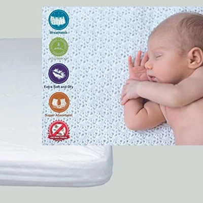 Abbildung von Matratzenschoner aus Baumwolle für Babykrippe 80 x 130 cm Wasserdicht Atmungsaktiv mit Gummi verstellbar Anti Bakteriell 1 Stück