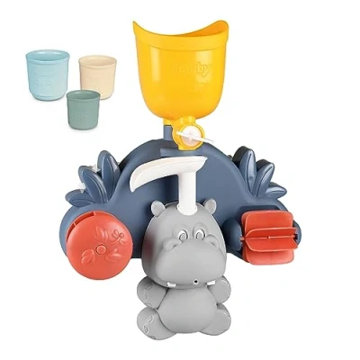 Abbildung von Little Smoby Hippo Badewannenspielzeug ab 1 Jahr Wasserspielzeug mit Spritzfunktion, Bechern und Saugnäpfen für die Badewanne, Badespielzeug Babys Kinder 12 Monate
