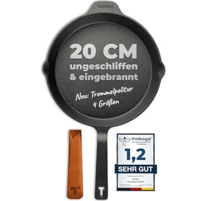 Abbildung von TECOR Gusseisenpfanne Induktion 20 cm, Universell, Natürlich Langlebige Antihaft Gusspfanne Einfach, Top Qualität Cast Iron Pan Induction