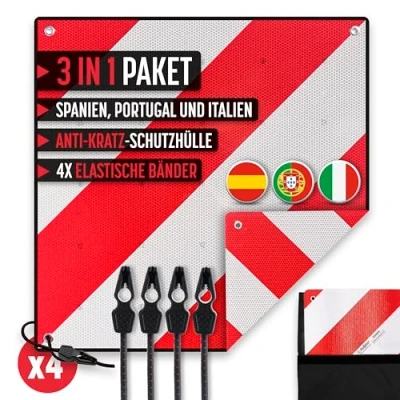 Abbildung von MAGMA Warntafel Italien Fahrradträger 3 Pack Spanien + 4 Spanngurte Tasche Anti Kratzer Wohnmobil Warnschild 50x50 cm Schild Fahrrad Rot
