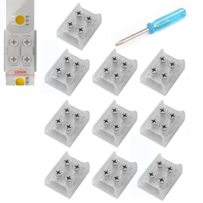 Abbildung von YUTOKEER 10 Stück LED Streifen Verbinder, 2 polig 10mm Lötfrei für 5050 3528 Einfarbige SMD und COB Streifen, Schnelle Einfache Verbindung, Inklusive Schraubendreher, Transparentes Design