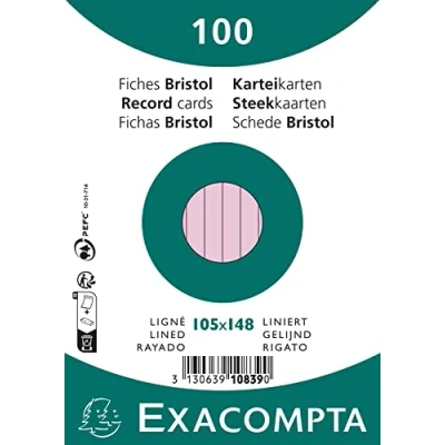 Abbildung von Exacompta 10839SE 100er Pack Karteikarten liniert DIN A6 in Folie eingeschweißt 10,5 x 14,5 cm ideal für die Schule und Universität zum Lernen rosa