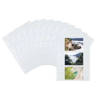 Abbildung von HERMA 7584 Fotohüllen für Ordner, 10 Stück, 9x13 cm quer, 3 Fächer geteilt, beidseitig bestückbare Fotophan Fotosichthüllen Sammelhüllen Postkartenhüllen Prospekthüllen mit Eurolochung, weiß