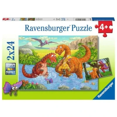Abbildung von Ravensburger Kinderpuzzle 05030 Spielende Dinos Puzzle für Kinder ab 4 Jahren, mit 2x24 Teilen, Blau
