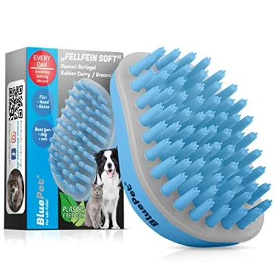 Abbildung von BluePet FellFein Badebürste Gummistriegel Für Kurzhaar Hunde &amp; Katzen mit Massageeffekt Entfernt loses Deckhaar, Staub Schmutz Idealer Badestriegel