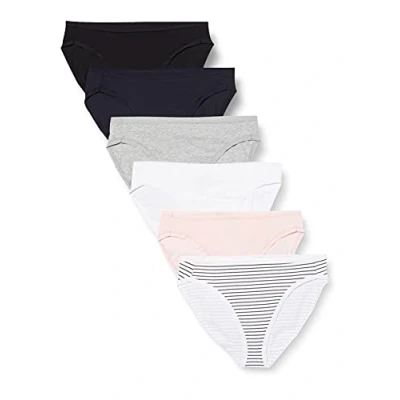 Abbildung von Amazon Essentials Damen Slip aus Baumwolle mit hohem Beinschnitt (in Übergröße erhältlich), 6er Pack, Mehrfarbig/Heide/Streifen, 42