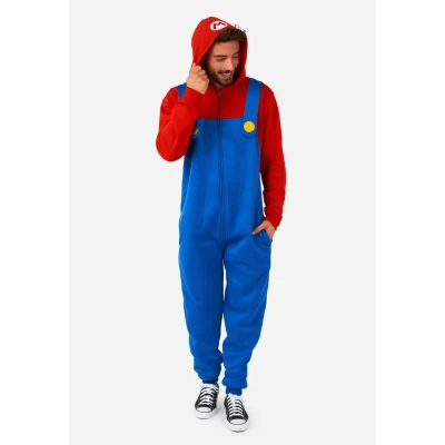 Abbildung von OppoSuits Adult Unisex Mario Onesie Nintendo One Piece Pyjamas Loose Fit Inklusive Taschen Rot und Blau