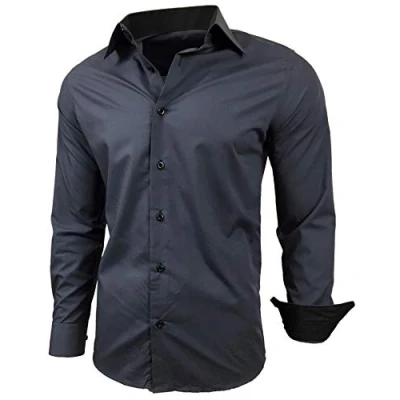 Abbildung von Baxboy Herren Hemd Slim Fit Bügelleicht für Anzug, Business, Hochzeit, Freizeit Langarm Hemden Männer Langarmhemd R 44, Farbe:Sax, Größe:M