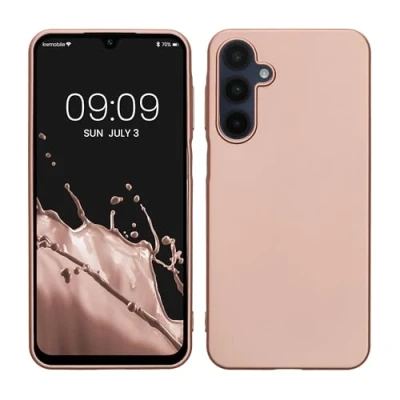 Abbildung von kwmobile Case kompatibel mit Samsung Galaxy A16 5G Hülle Schutzhülle aus Silikon metallisch schimmernd Handyhülle Metallic Rosegold