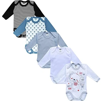Abbildung von MEA Baby Unisex Langarm Body aus 100% Baumwolle im 5er Pack, mit Aufdruck, für Mädchen, Jungen (80, 2)