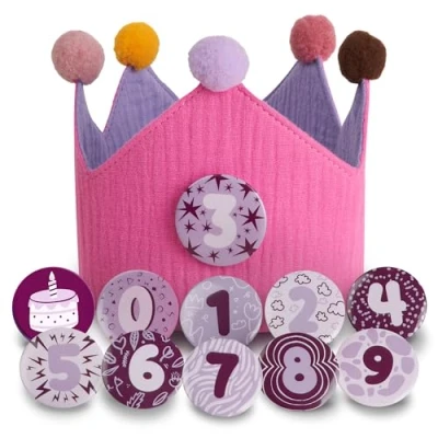 Abbildung von Geburtstagskrone Musselin Mädchen 0 9 Auswechselbaren den Zahlen Junge Krone 1 Geburtstag Wiederverwendbare Kinder (Rosa und Violett)