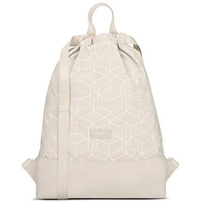 Abbildung von LARKSON Turnbeutel Damen &amp; Herren Beige Gemustert No 7 Rucksack für Sport und Festival Beutel Klein mit Innentasche Außentasche Schnellzugriff