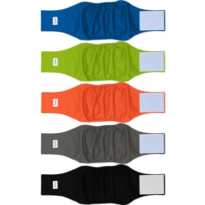Abbildung von JoyDaog Wiederverwendbare Bauchbänder für Hunde, (5er Pack) Premium waschbare Windeln Hunde Rüden, M