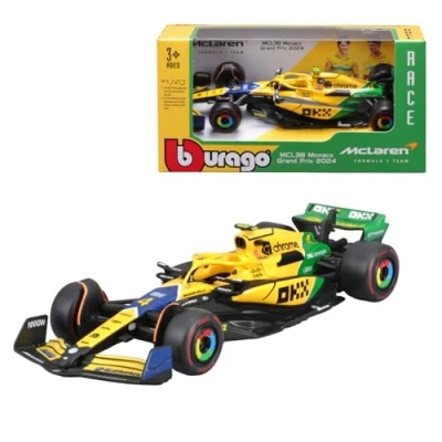 Abbildung von F1 McLAREN MCL38 2024 MONACO GP Livrea Senna 30. Jahrestag Formel 1 LANDO NORRIS 4 Maßstab 1:43 12cm BBurago 18 38214 N