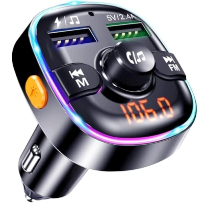 Abbildung von Bluetooth Adapter Auto, FM Transmitter FüR Car Radio, UnterstüTzung QC3.0 Smartcharge, Mp3 Musik Player, Aux Stecker, Anschluss ZigarettenanzüNder, Freisprecheinrichtung, USB Stick