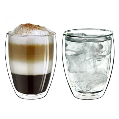 Abbildung von Creano doppelwandige Cappuccinotassen 250ml „DG Hoch“, 2er Set, großes Thermoglas doppelwandig aus Borosilikatglas, Kaffee, Tee, Latte Gläser, Doppelwandgläser