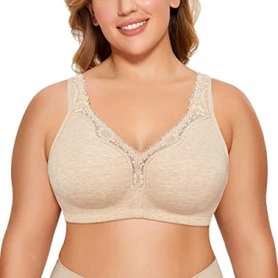 Abbildung von DELIMIRA Damen Cotton BH Ohne Bügel Baumwolle Große Größen Vollschalen Polster Haferflockenheide 90F