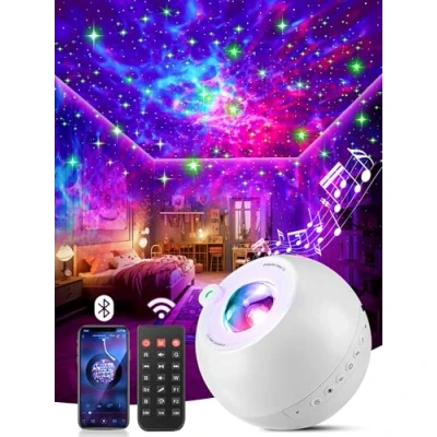 Abbildung von One Fire Sternenhimmel Projektor, 15 Farben Led Licht, Arten von weißem Rauschen Bluetooth Musik Nachtlicht Projektor Kinder, Timing Dimmen Kinder Zimmer Deko
