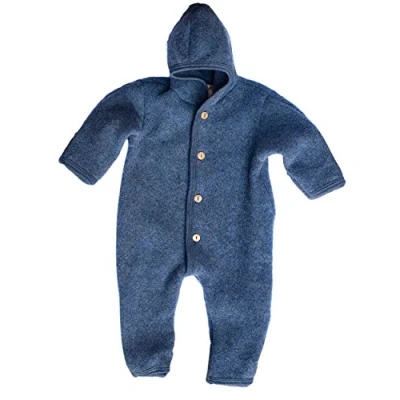 Abbildung von Engel Overall mit Kapuze, 100% Schurwolle Fleece, Natur, Gr. 50/56 86/92, 4 Farben (86/92, Blau Melange)