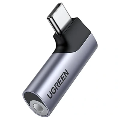 Abbildung von UGREEN USB C auf 3,5mm Klinke 90 Grad Winkel Adapter Klinke, Aux Kopfhörer mit DAC Chip kompatibel iphone16/16pro/16plus/16pro max, Galaxy S 25 Serie, iPad, Mac(Silber)