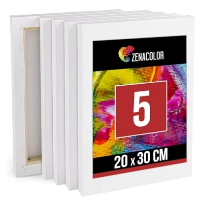 Abbildung von Zenacolor Leinwand auf Keilrahmen 5er Set Zum Bemalen 20x30 5 Canvas 100% Säurefreie Baumwolle Leinwände für Alle Farbarten