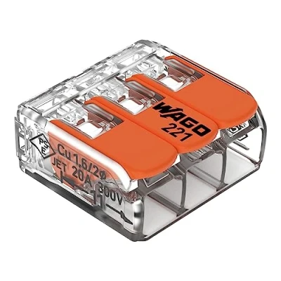 Abbildung von WAGO Verbindungsklemmen 221 413 3 polig, bis 4 mm², COMPACT Kabelverbinder mit Hebel für alle Leiterarten weltweit, bestätigte Anwendungssicherheit, 12 Stück