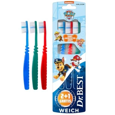 Abbildung von Dr.BEST Paw Patrol Zahnbürste, Weich (2 Stück + 1 Gratis), weiche Borsten und kindgerechter Griff