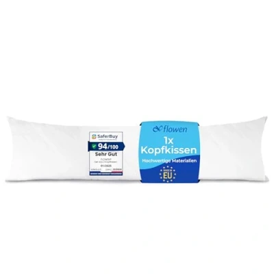 Abbildung von Flowen Kissen für Bett 40x145 cm Kopfkissen Innenkissen Hypoallergene Anti Milben Weiche Kissenfüllung mit Weicher Gesteppter Kopfkissenbezug Abnehmbarem und Waschbaren Schlafkissen Haus/Hotel
