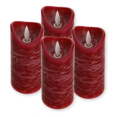 Abbildung von ToCi LED Kerzen Rot Ø 7,5 x 10 cm 4er Set flammenlose Echtwachs mit beweglicher Flamme und Timer Adventskerzen Grablicher