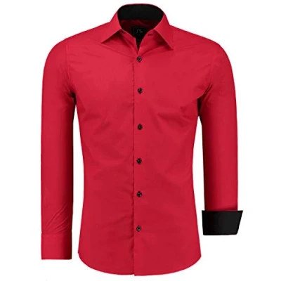 Abbildung von J&#039;S FASHION Herren Hemd Slim Fit Langarm Freizeithemd Pflegeleicht Bügelleicht Rot L