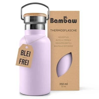 Abbildung von Bambaw Thermosflasche 350ml, Trinkflasche Lila, Kinder Edelstahl, Flasche Steel, Wasserflasche Thermos, Fliederlila