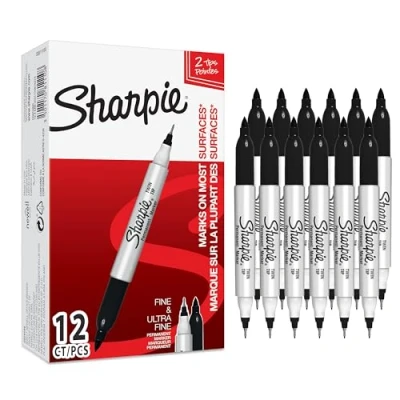 Abbildung von Sharpie Doppelseitiger Permanent Marker, Marker Stifte mit Doppelspitze (Fein &amp; ultrafein), schwarz, 12 Stück Market Set