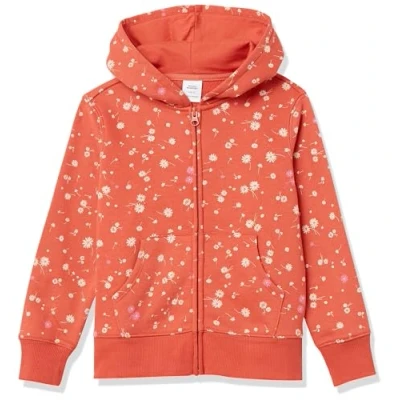 Abbildung von Amazon Essentials Mädchen Fleece Kapuzenpullover mit Reißverschluss, Orange Floral, 9 Jahre