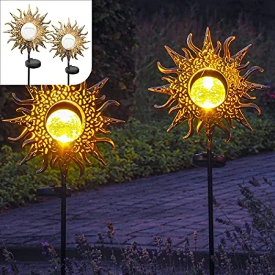 Abbildung von Gadgy Solarleuchten für Außen Garten Deko Set 2 Gartenstecker Solar Sonne Gartendeko Vintage Orientalische Fackeln Draußen Gartendekoration, Schwarz