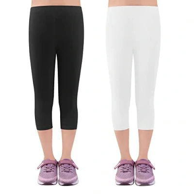 Abbildung von L&amp;K II 2er Pack Mädchen Leggings 3/4 Hose Capri aus Baumwolle Schulkleidung Schwarz Weiß 158/164 2723