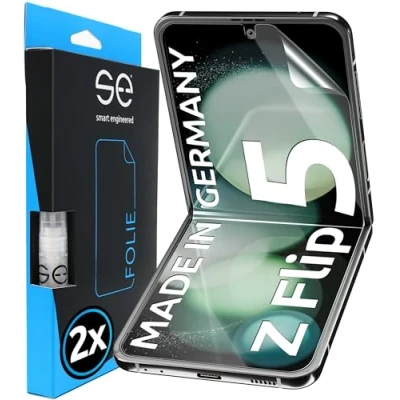 Abbildung von S.E für Samsung Galaxy Z Flip 5 Schutzfolie 2x Folien im SET aus Deutschland, Folie TPU Technologie, kinderleichte Anwendung, als Alternative Schutzglas
