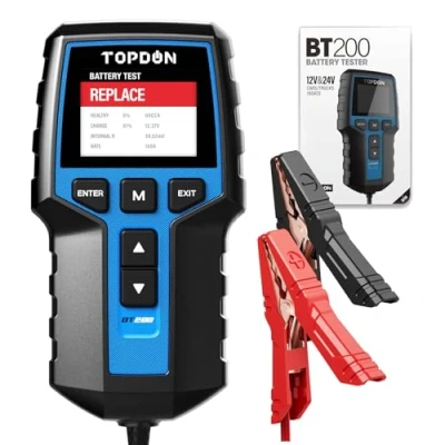 Abbildung von TOPDON Autobatterie tester BT200, 12V 24V batterietester kfz 100 2000 CCA, batterie auto Lade Anlasser System Autoatterie analysator für LKW Schiff SUV Boot